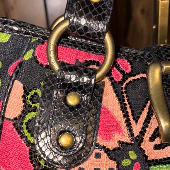 Isabella Fiore Black and Pink Floral Satchel/Shoulder Bag - Picture 9 of 15